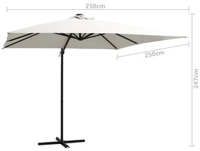 Guarda-sol cantilever c/ luzes LED e poste aço 250x250 cm areia