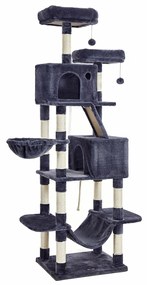 Árvore para gatos FEANDREA, torre grande para gatos de 206 cm com 13 arranhadores, 1 rampa para arranhar, 2 poleiros, 2 cavernas, cesta, rede, pompons, condomínio de pelúcia multinível para gatos internos, cinza esfumaçado