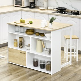 HOMCOM Mesa Alta Extensível com Lateral Dobrável Mesa de Bistró com Compartimentos de Armazenamento e 1 Porta para Cozinha Sala de Jantar 116x79,5x91 cm Branco