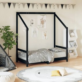 vidaXL Estrutura de cama infantil 70x140 cm pinho maciço preto