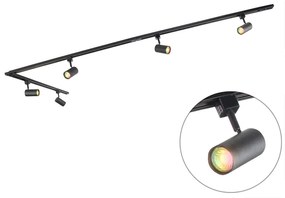 LED Sistema de iluminação de trilho inteligente monofásico com 5 focos, incluindo 5 GU10 pretos - Iconic Jeana Moderno