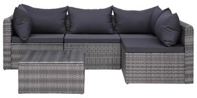 7 pcs conjunto lounge de jardim c/ almofadões vime PE cinzento