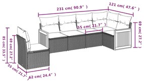 6 pcs conjunto de sofás p/ jardim com almofadões vime PE bege