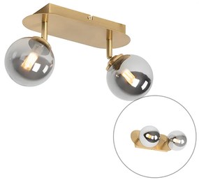 Foco de teto ajustável dourado 2 luzes com vidro fumê - Athens Rústico