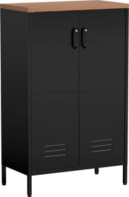 HOMCOM Credenza em Metal com 2 Portas e Prateleira Regulável, para Sala/Escritório, Preto | Aosom Portugal