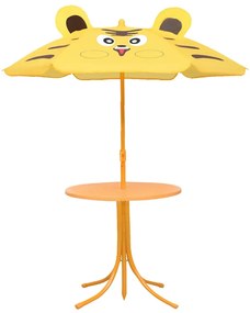 3 pcs conjunto bistrô de jardim infantil c/ guarda-sol amarelo