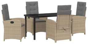Conjunto de Jantar de Jardim com 5 Peças e Almofadas Bege Rattan PE