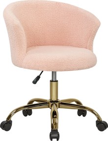 Cadeira de escritório, cadeira ergonómica de escritório com regulação de altura, cadeira giratória, base em aço, cor-de-rosa