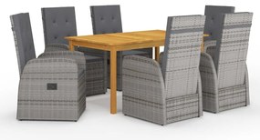 7 pcs conjunto de jantar de jardim cinzento