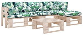 vidaXL 4 pcs conj. lounge paletes c/ almofadões pinho impregnado