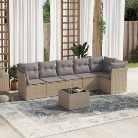 7 pcs conjunto de sofás p/ jardim com almofadões vime PE bege