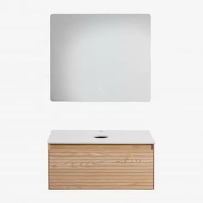 Conjunto De Móvel De Casa De Banho Em Madeira De Freixo Tedrik Castanho Fresno & Sem Lavatório & Led Retangular E Anti-embaciamento 80x70 Cm - Sklum