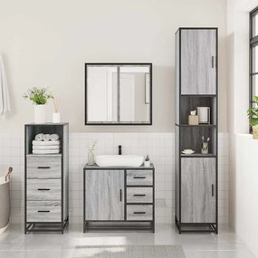 3 pcs Conjunto móveis casa de banho madeira proc. cinza sonoma