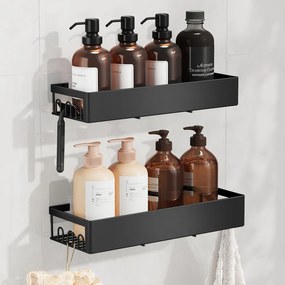 Conjunto 2 Prateleira para o chuveiro, prateleira de casa de banho sem necessidade de perfuração, aço inoxidável Preto