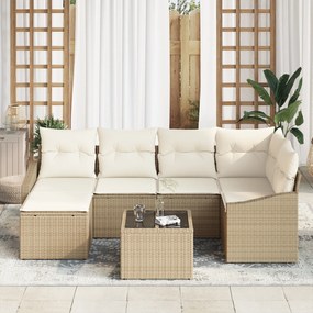 Conjunto de Jantar de 7 Peças com Almofadas Rattan Polimérico Bege