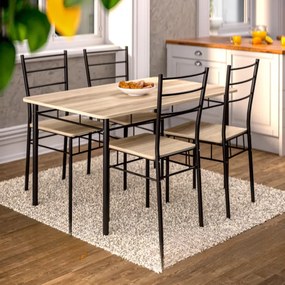Conjunto de mesa cozinha com 4 cadeiras Leo, 5 peças, cor carvalho