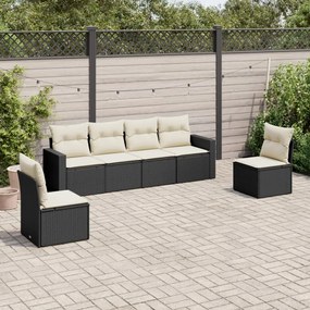 vidaXL 6 pcs conjunto sofás de jardim c/ almofadões vime PE preto