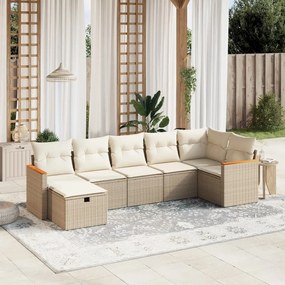 7 pcs conjunto de sofás p/ jardim com almofadões vime PE bege