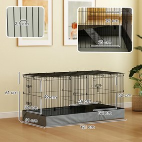 Gaiola 2 em 1 para pequenos animais 121 x 61 x 61 cm com tampa amovível, recinto para coelhos com 2 zonas separadas e rampa, em aço preto