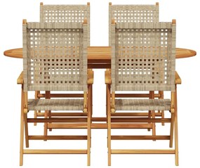 Mesa de Jardim Dobrável Manual 5 pcs Bege