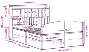 Cama com estante sem colchão 140x190 cm pinho maciço