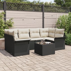 Conjunto de Sofá de Jardim vidaXL de 7 Peças com Almofadas Preto Rattan Poliéster