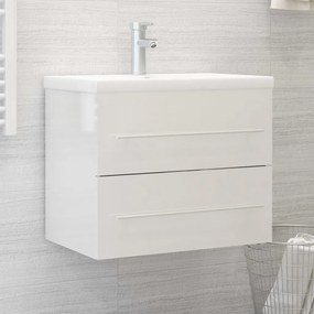 vidaXL Armário + lavatório embutido derivados madeira branco brilhante