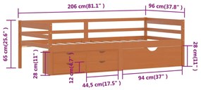 Cama com gavetas e móvel 90x200 cm pinho maciço castanho-mel