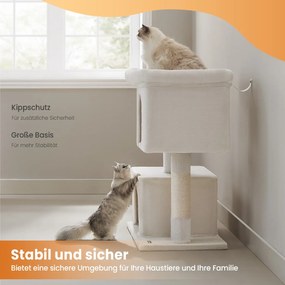 Arranhador para gatos com 101 cm de altura, grande plataforma 68 x 48 x 101 cm branco creme