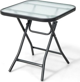 Mesa para jardim quadrada de 46,5 cm com estrutura resistente à ferrugem e tampo de vidro temperado para piscina e varanda jardim Preto