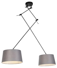 Candeeiro de suspensão preto com abajures de linho cinzento escuro 35 cm 2 luzes - Blitz Moderno