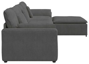 Sofá modular com pufes e almofadas cinzento-escuro