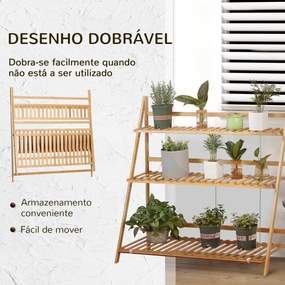 Suporte para Plantas de 3 Níveis de Bambu Suporte para Flores Dobrável para Interior e Exterior 98x37x96,5cm Madeira