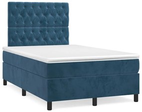 Cama box spring colchão LED 120x190cm couro artif. azul-escuro