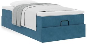 Estrutura cama otomana com colchão azul escuro 90x190cm veludo
