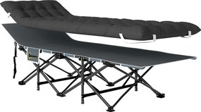 Outsunny Cama Dobrável para Campismo Portátil com Apoio para Cabeça Colchão Amovível e Bolsa de Transporte 196x68x37 cm Preto | Aosom Portugal