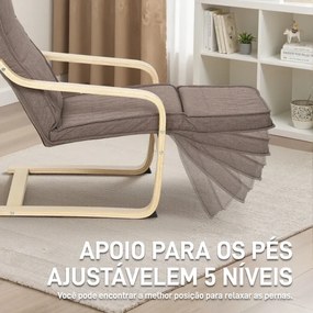 Poltrona Relax com Apoio para os Pés Ajustáveis Poltrona Estofada em Tecido com Estrutura de Madeira 66,5x94x100 cm Castanho