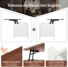 Mesa de centro de madeira elevável multifuncional com 3 prateleiras abertas para sala de estar 105 x 52 x 49 cm branca