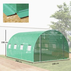 Estufa tipo túnel de jardim 3 x 4 x 2 m com porta enrolável e janelas amplas, em aço galvanizado e PE, verde