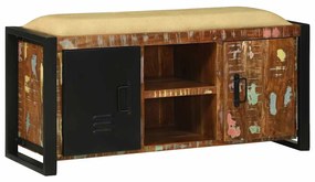 Armário Banco Multicolorido 100x35x50 cm Madeira Sólida Recuperada
