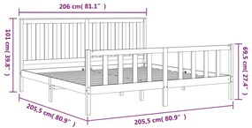 Estrutura de cama com cabeceira 200x200 cm pinho maciço cinza