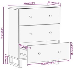 Móveis de apoio 2pcs 60x33,5x75 mangueira maciça castanho/preto