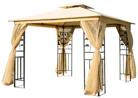 Pérgola de Jardim  Pérgola de Exterior com Teto Duplo Mosquiteira e Orifícios de Drenagem 300x300x265 cm Bege