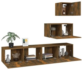 Conjunto móveis de TV 4 pcs madeira processada carvalho fumado