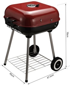 Churrasqueira de carvão Piquenique com Rodas e prateleira Churrasqueira ao ar livre Jardim Camping Churrasco 45x47.5x70cm