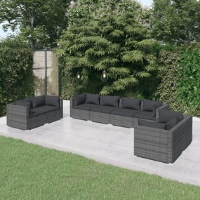 vidaXL 8 pcs conjunto lounge de jardim c/ almofadões vime PE cinzento