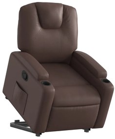Poltrona reclinável elevatória couro artificial castanho