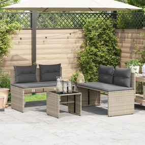 4 pcs conj. sofás jardim c/ almofadões vime PE cinzento-claro