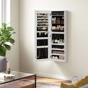 Armário para joias suspenso com espelho 37,5 x 9,7 x 108 cm branco