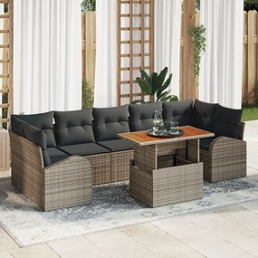 Conjunto de Sofá Jardim 8 Peças com Almofadas Cinza Polyrattan, Sofá J